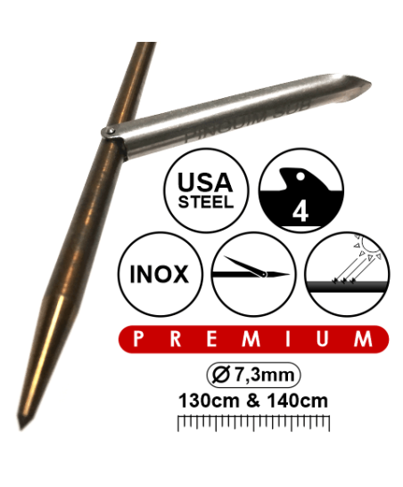 SPEAR SHAFT 7.3MM 130-140CM 4 SHARK FINS